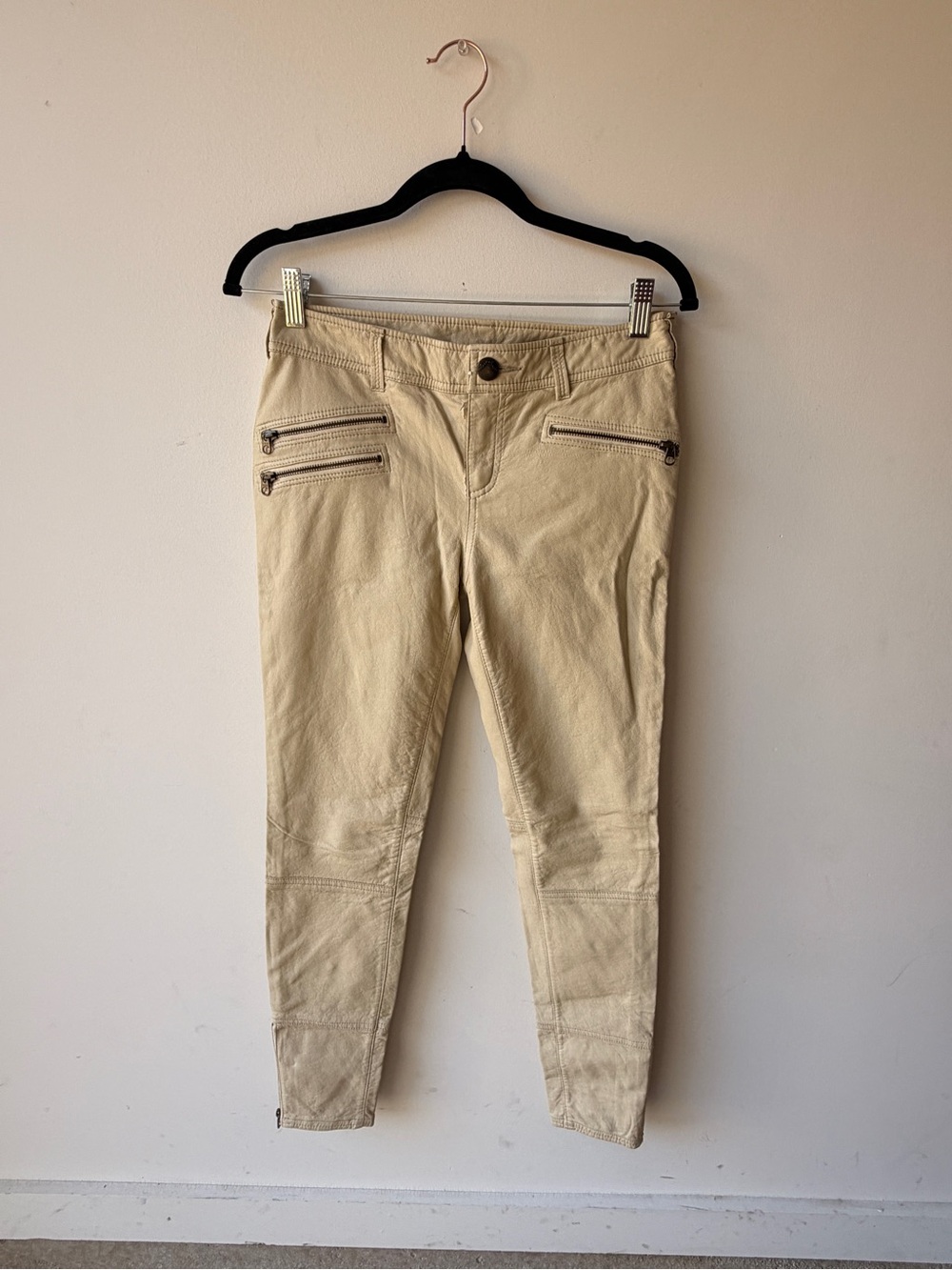 Free People Beige Skinny Zip-Pocket Pants